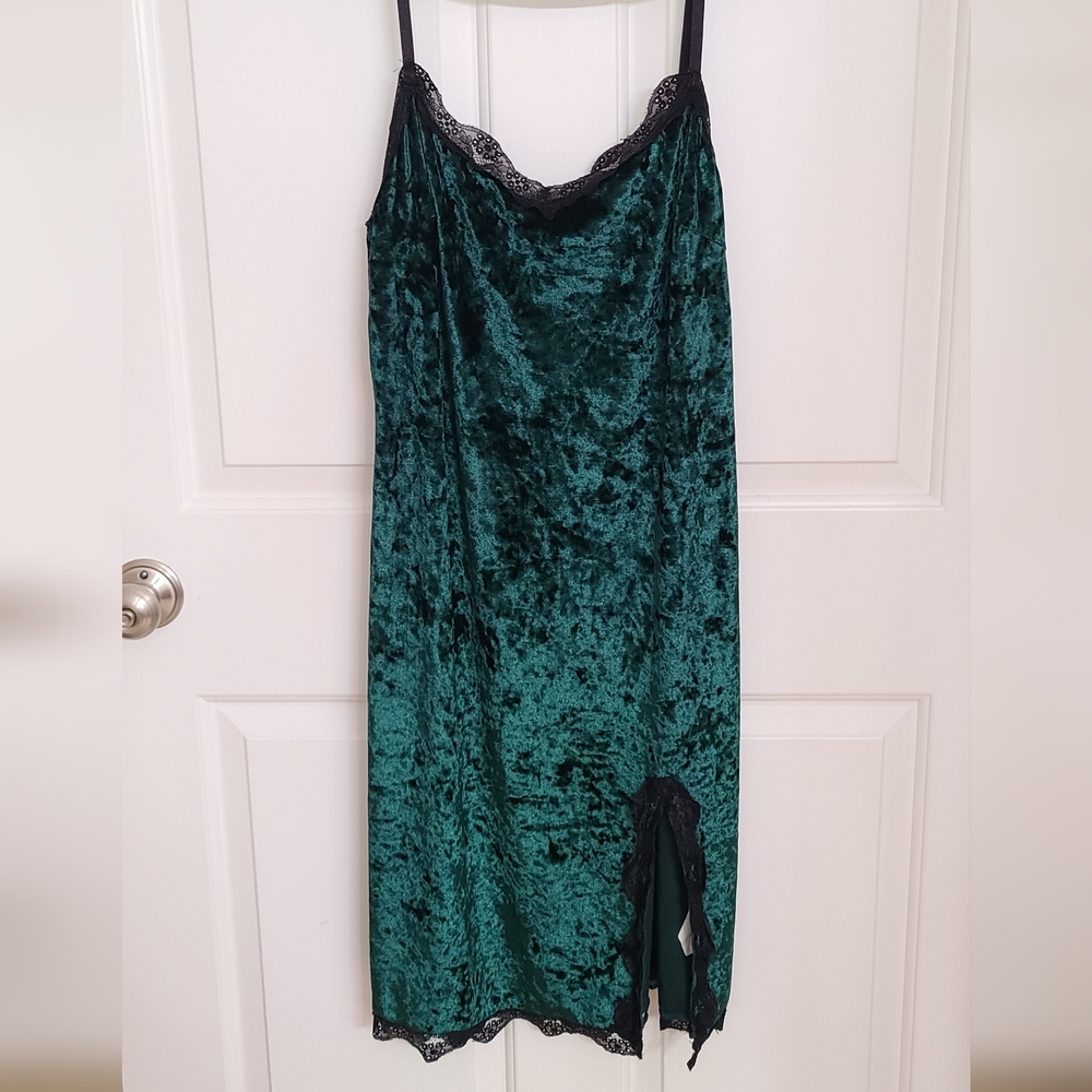 Strappy Green Velvet Slip Dress